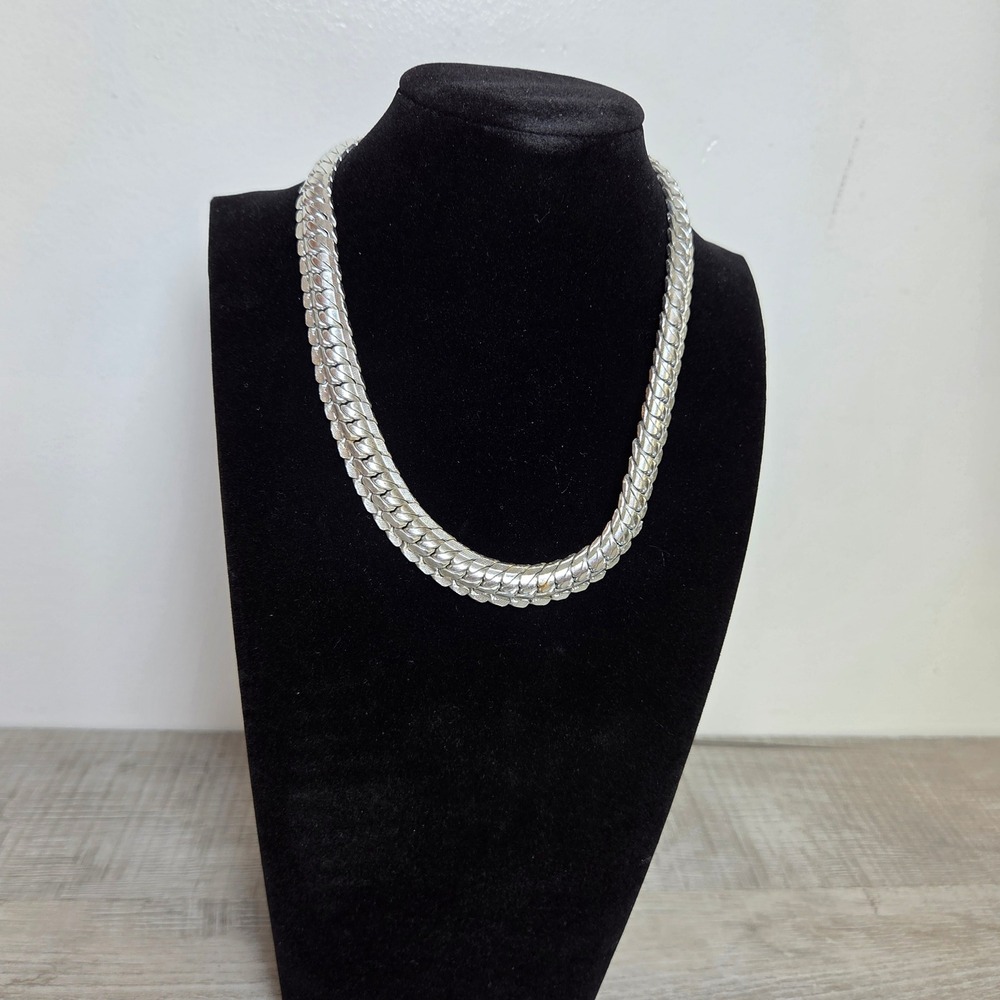 Western Germany Choker Necklace Silver Tone Braided Chain 17 Inch Retro Vintage